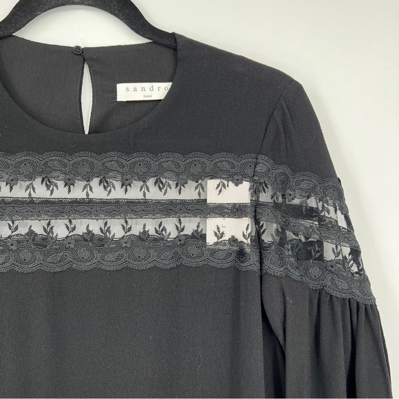 Sandro Paris Sully Black Lace Mesh Inset Dress Nwt Small - Picture 2 of 14